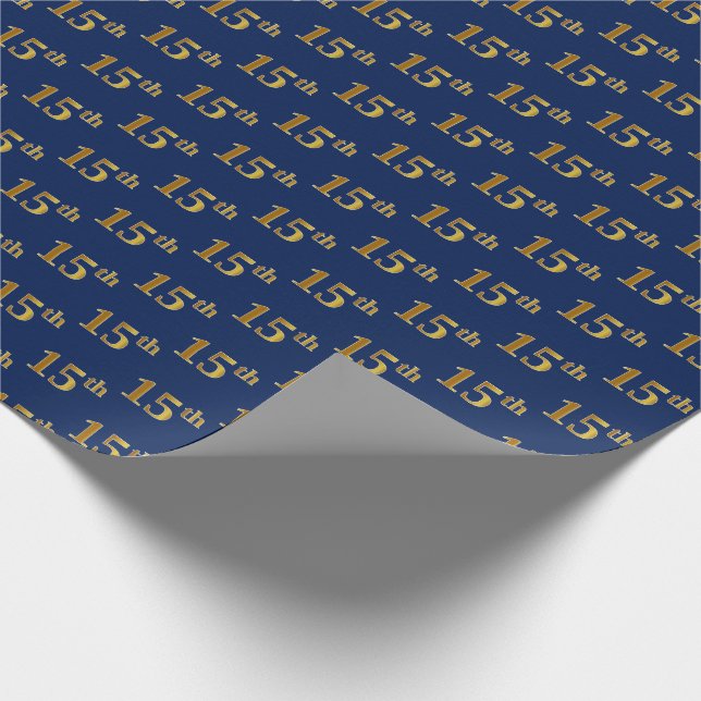 Blue, Faux Gold 15th (Fifteenth) Event Wrapping Paper (Corner)