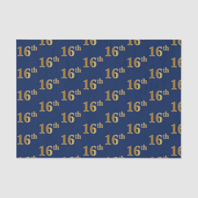 Blue, Faux Gold 16th (Sixteenth) Event Tissue Paper (Front)