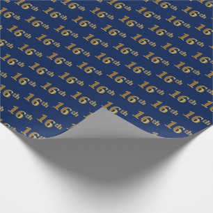 Blue, Faux Gold 16th (Sixteenth) Event Wrapping Paper