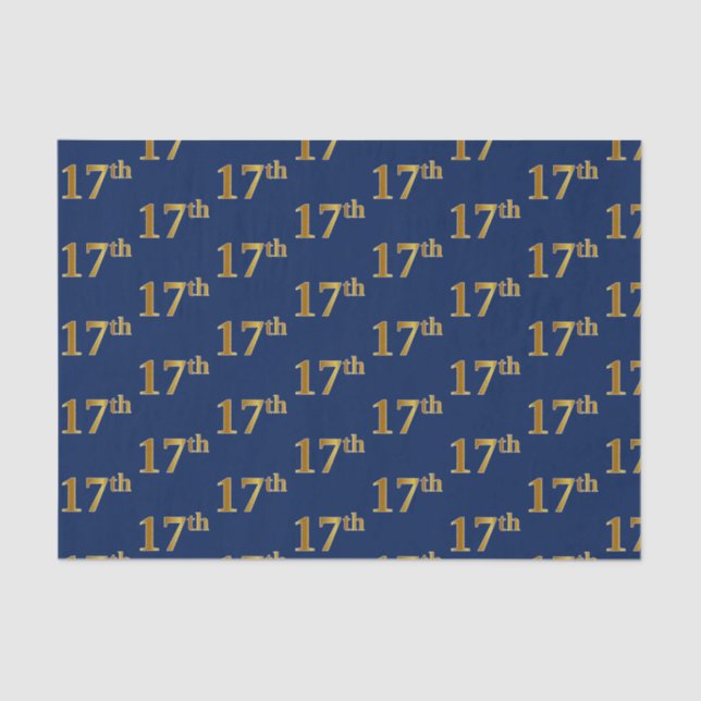 Blue, Faux Gold 17th (Seventeenth) Event Tissue Paper (Front)