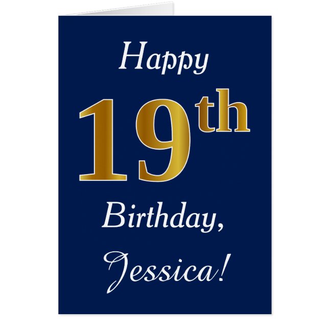 Blue, Faux Gold 19e anniversaire + Nom personnalis (Devant)