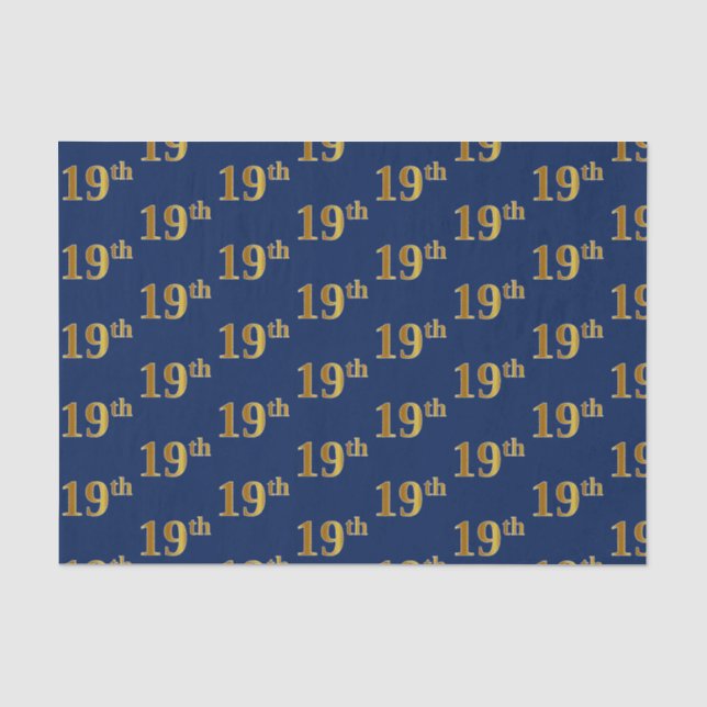 Blue, Faux Gold 19th (Nineteenth) Event Tissue Paper (Front)