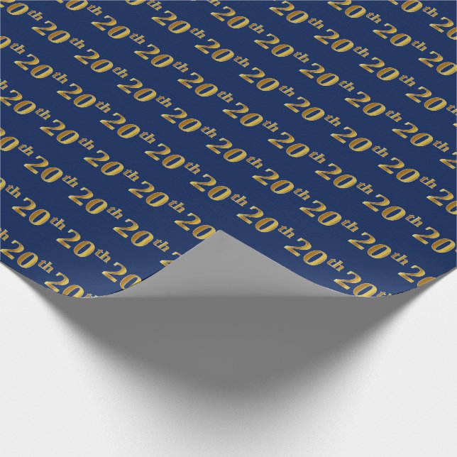 Blue, Faux Gold 20th (Twentieth) Event Wrapping Paper (Corner)