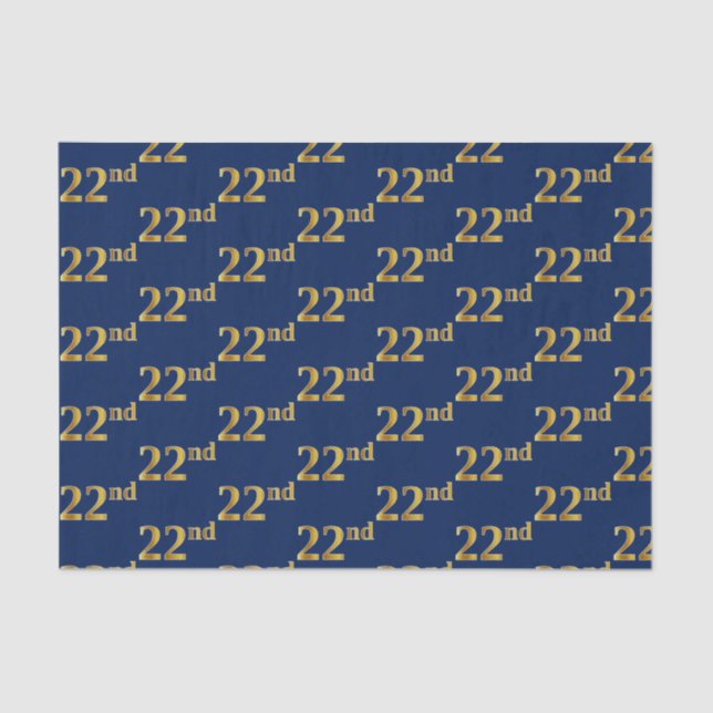 Blue, Faux Gold 22nd (Twenty-Second) Event Tissue Paper (Front)
