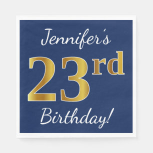 Blue, Faux Gold 23rd Birthday + Custom Name Napkin