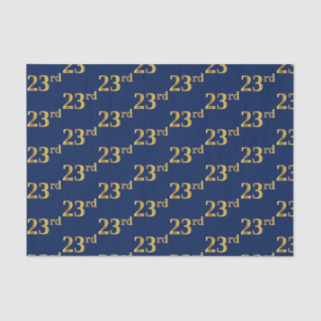Blue, Faux Gold 23rd (Twenty-Third) Event Tissue Paper (Front)