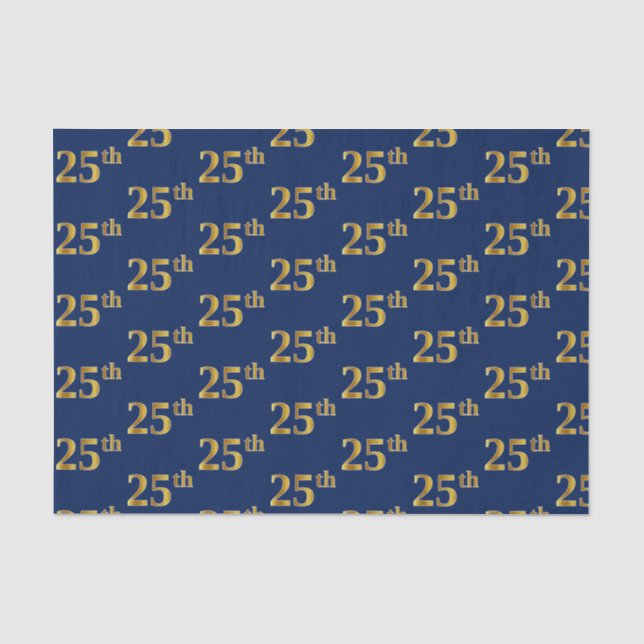 Blue, Faux Gold 25th (Twenty-Fifth) Event Tissue Paper (Front)