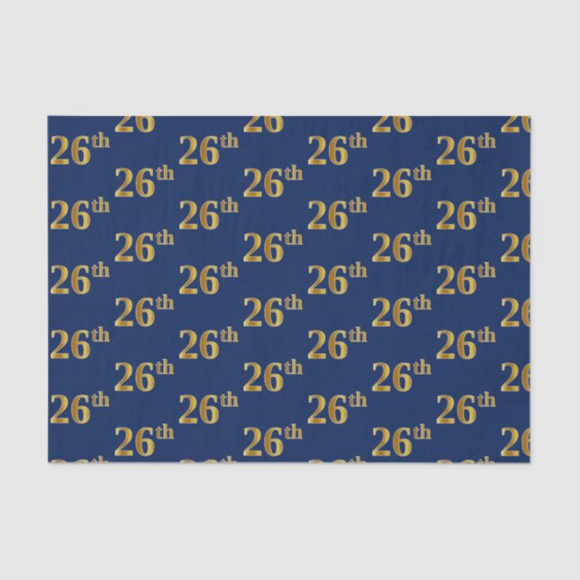 Blue, Faux Gold 26th (Twenty-Sixth) Event Tissue Paper (Front)