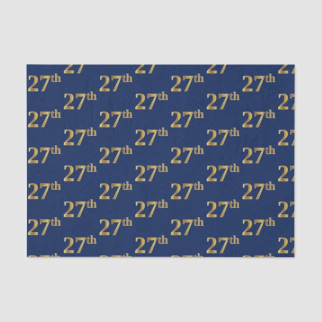 Blue, Faux Gold 27th (Twenty-Seventh) Event Tissue Paper (Front)