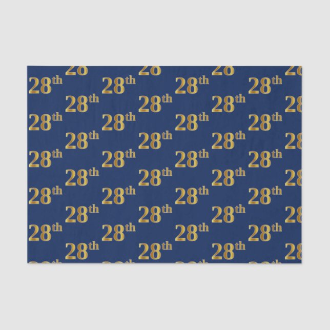 Blue, Faux Gold 28th (Twenty-Eighth) Event Tissue Paper (Front)