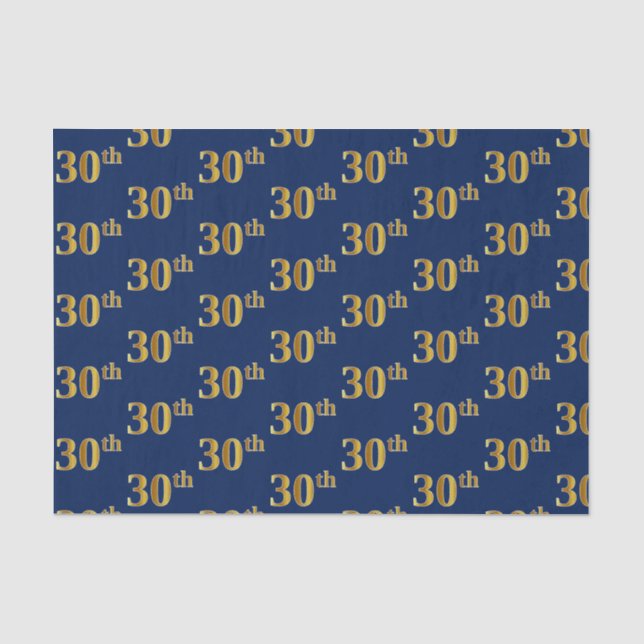 Blue, Faux Gold 30th (Thirtieth) Event Tissue Paper (Front)