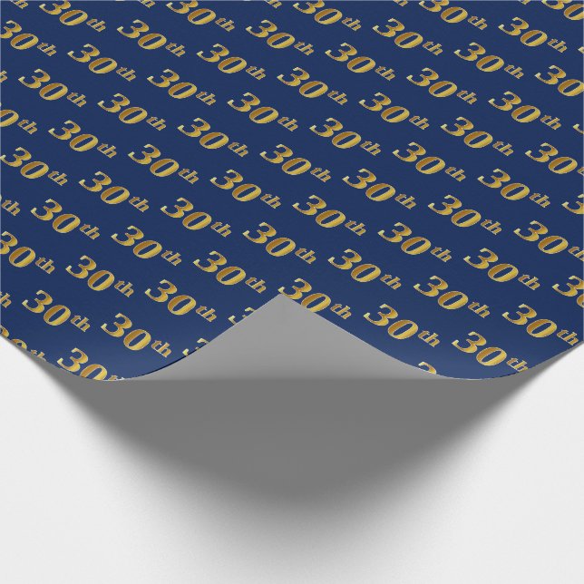 Blue, Faux Gold 30th (Thirtieth) Event Wrapping Paper (Corner)