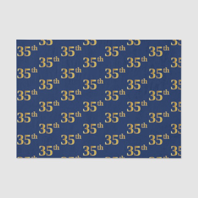 Blue, Faux Gold 35th (Thirty-Fifth) Event Tissue Paper (Front)