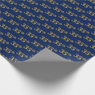 Blue, Faux Gold 35th (Thirty-Fifth) Event Wrapping Paper
