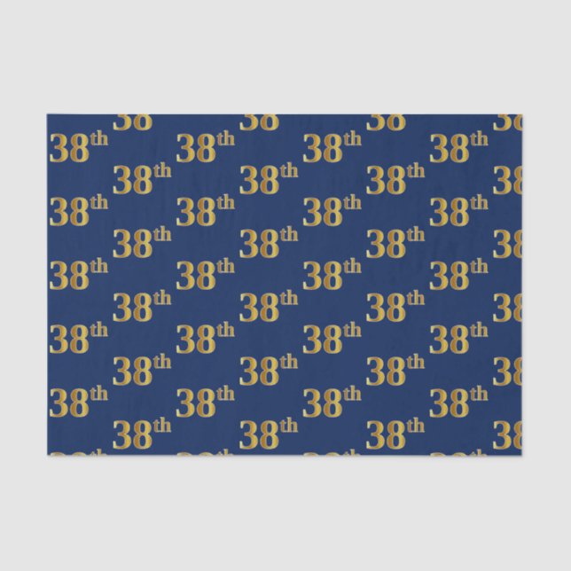Blue, Faux Gold 38th (Thirty-Eighth) Event Tissue Paper (Front)