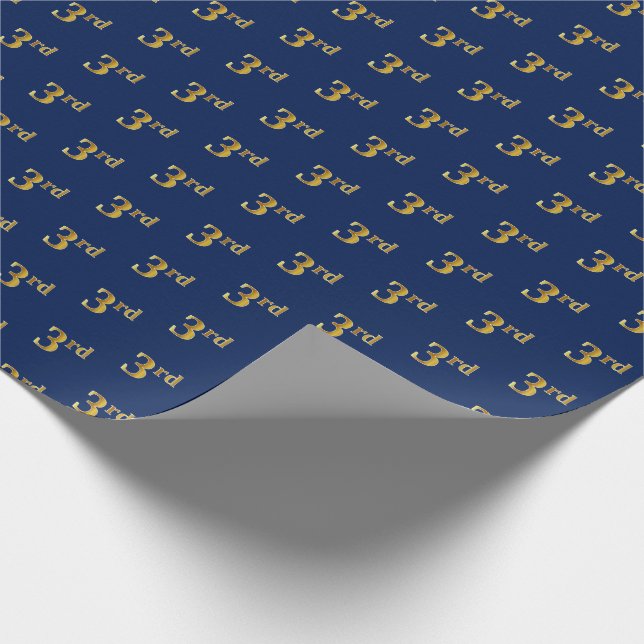 Blue, Faux Gold 3rd (Third) Event Wrapping Paper (Corner)