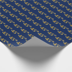 Blue, Faux Gold 45th (Forty-Fifth) Event Wrapping Paper