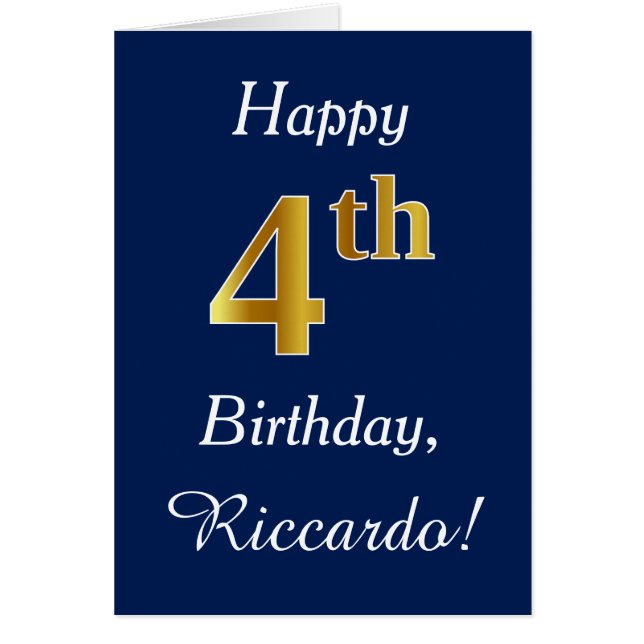 Blue, Faux Gold 4e anniversaire + Nom personnalisé (Devant)