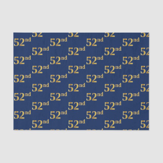 Blue, Faux Gold 52nd (Fifty-Second) Event Tissue Paper (Front)
