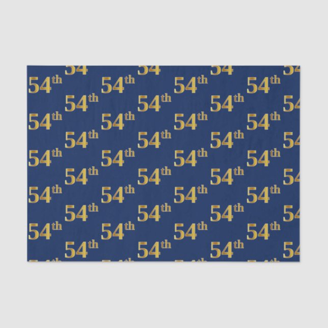 Blue, Faux Gold 54th (Fifty-Fourth) Event Tissue Paper (Front)