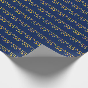 Blue, Faux Gold 55th (Fifty-Fifth) Event Wrapping Paper