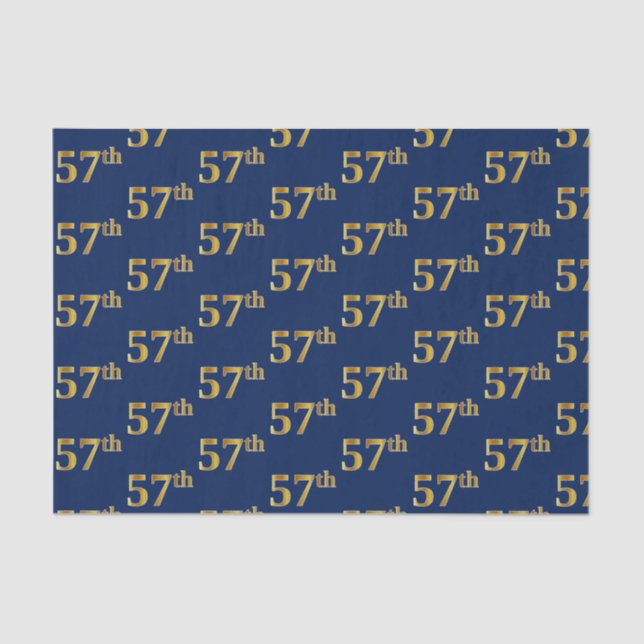 Blue, Faux Gold 57th (Fifty-Seventh) Event Tissue Paper (Front)