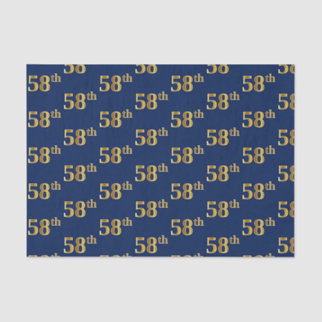 Blue, Faux Gold 58th (Fifty-Eighth) Event Tissue Paper (Front)