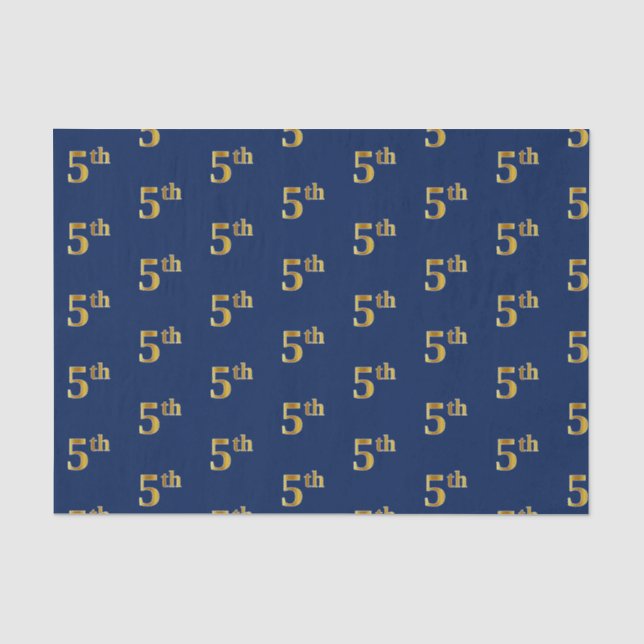 Blue, Faux Gold 5th (Fifth) Event Tissue Paper (Front)