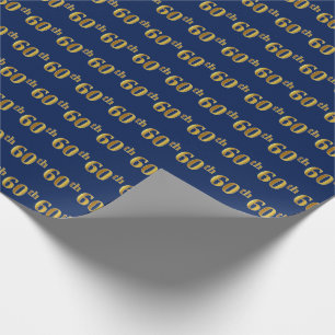 Blue, Faux Gold 60th (Sixtieth) Event Wrapping Paper