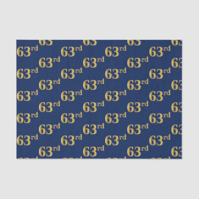 Blue, Faux Gold 63rd (Sixty-Third) Event Tissue Paper (Front)