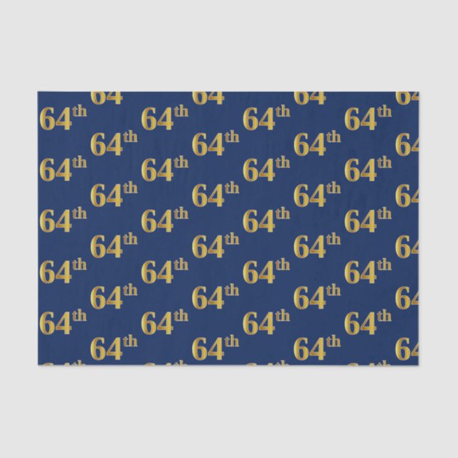 Blue, Faux Gold 64th (Sixty-Fourth) Event Tissue Paper (Front)