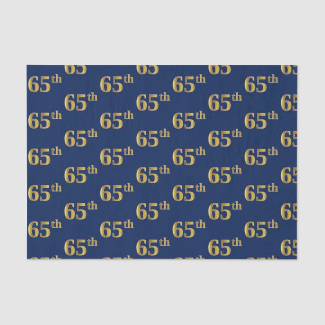 Blue, Faux Gold 65th (Sixty-Fifth) Event Tissue Paper (Front)