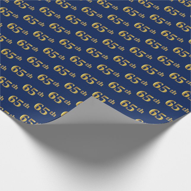 Blue, Faux Gold 65th (Sixty-Fifth) Event Wrapping Paper (Corner)