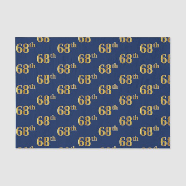 Blue, Faux Gold 68th (Sixty-Eighth) Event Tissue Paper (Front)