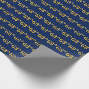 Blue, Faux Gold 68th (Sixty-Eighth) Event Wrapping Paper