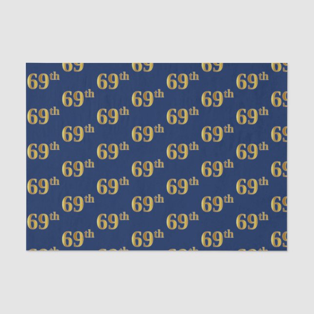Blue, Faux Gold 69th (Sixty-Ninth) Event Tissue Paper (Front)