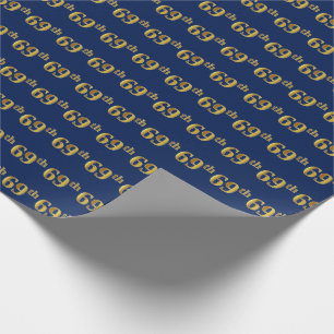 Blue, Faux Gold 69th (Sixty-Ninth) Event Wrapping Paper