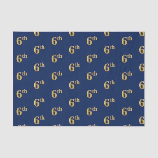 Blue, Faux Gold 6th (Sixth) Event Tissue Paper (Front)