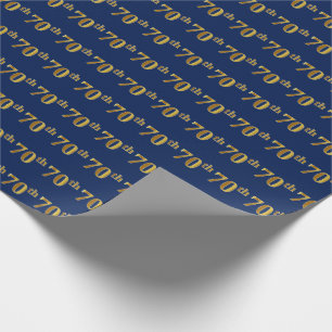 Blue, Faux Gold 70th (Seventieth) Event Wrapping Paper