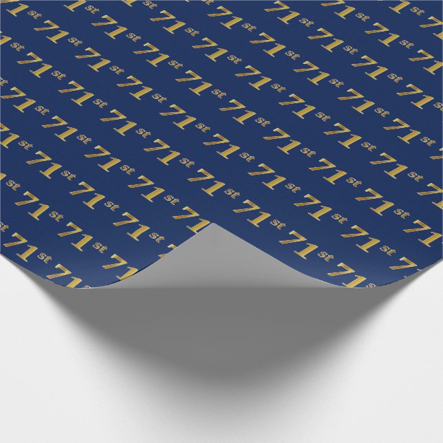 Blue, Faux Gold 71st (Seventy-First) Event Wrapping Paper (Corner)