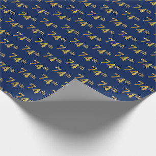 Blue, Faux Gold 74th (Seventy-Fourth) Event Wrapping Paper