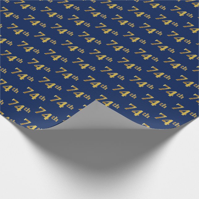 Blue, Faux Gold 74th (Seventy-Fourth) Event Wrapping Paper (Corner)