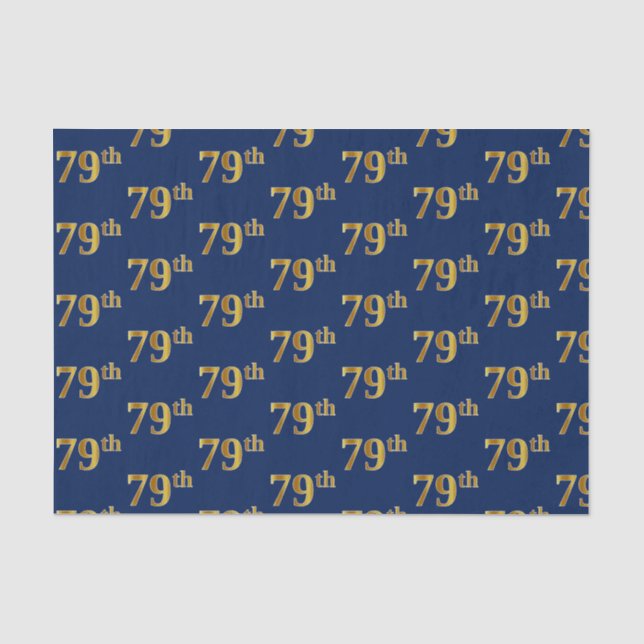Blue, Faux Gold 79th (Seventy-Ninth) Event Tissue Paper (Front)