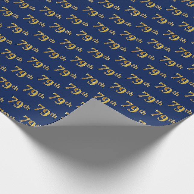Blue, Faux Gold 79th (Seventy-Ninth) Event Wrapping Paper (Corner)