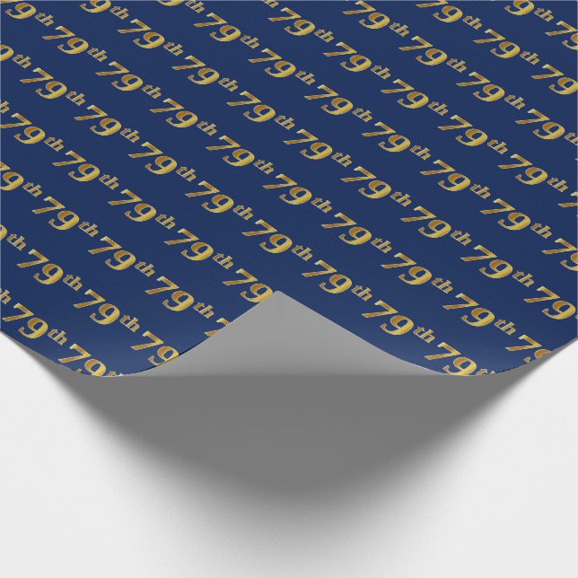 Blue, Faux Gold 79th (Seventy-Ninth) Event Wrapping Paper (Corner)