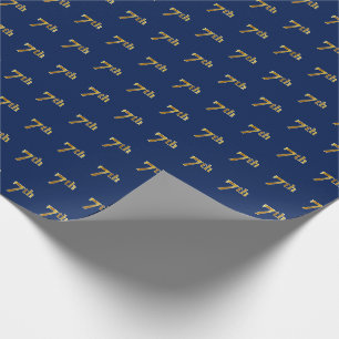 Blue, Faux Gold 7th (Seventh) Event Wrapping Paper