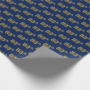 Blue, Faux Gold 80th (Eightieth) Event Wrapping Paper