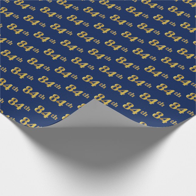 Blue, Faux Gold 84th (Eighty-Fourth) Event Wrapping Paper (Corner)