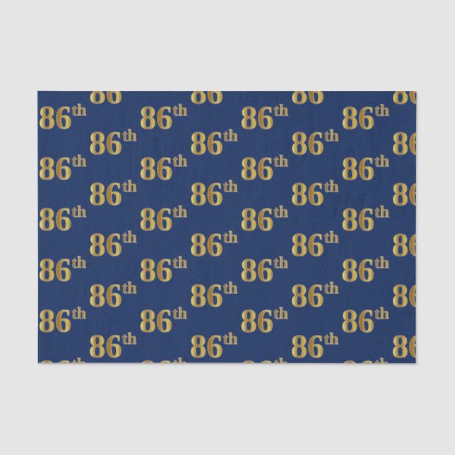Blue, Faux Gold 86th (Eighty-Sixth) Event Tissue Paper (Front)