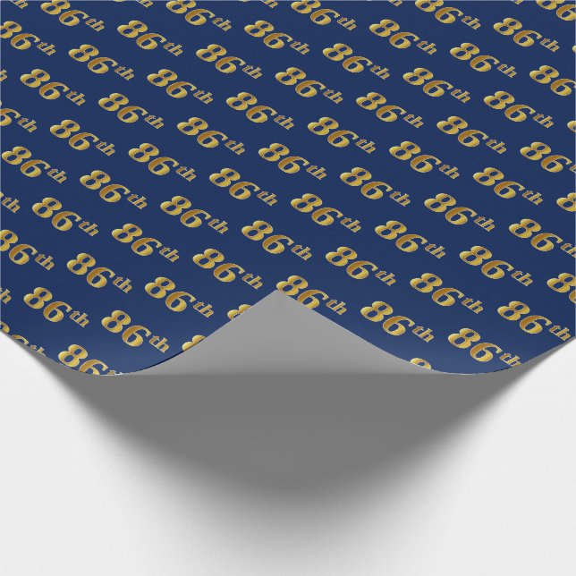 Blue, Faux Gold 86th (Eighty-Sixth) Event Wrapping Paper (Corner)